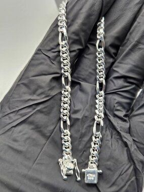 8" Solid .925 Sterling Silver Figaro Link Bracelet Italy